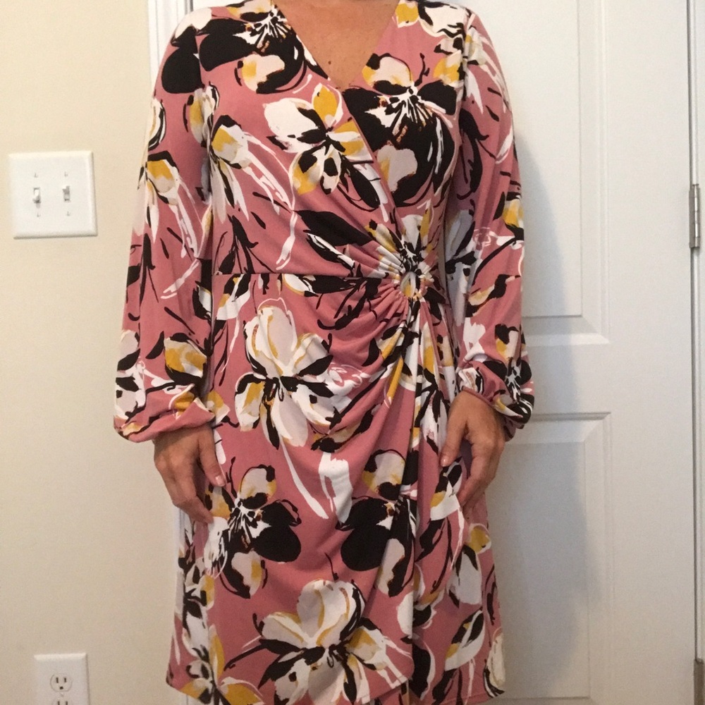 The Limited Pink Floral Long Sleeve Wrap Dress